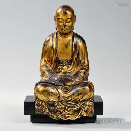 Gilt and Lacquered Wood Figure of a Monk 日式镀金漆器僧像