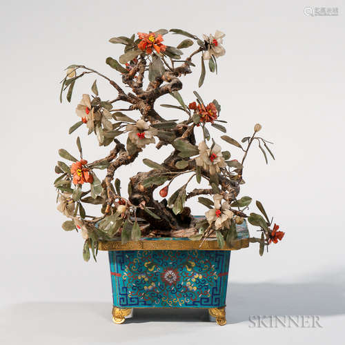 Hardstone Tree in a Cloisonne Pot 玉石树和景泰蓝花盆