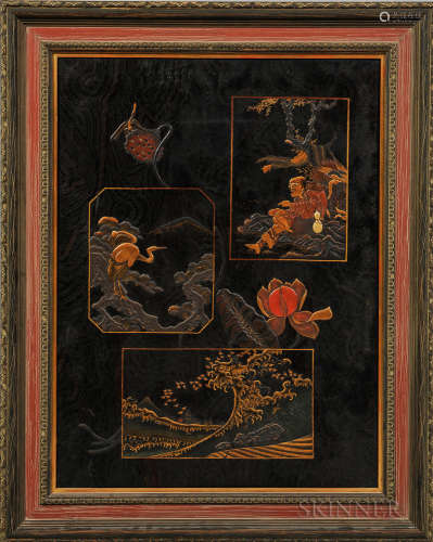 Lacquered Wood Panel 木板漆器花卉画