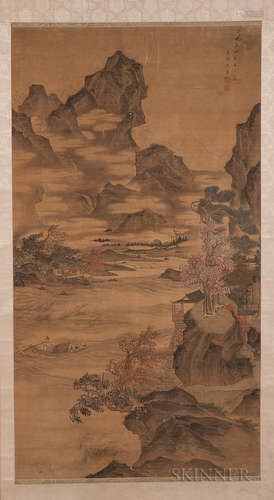 Hanging Scroll Depicting a Boat Ferrying a Crane 国画 立轴 -载鹤图