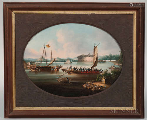 Chinese Export Painting, Dutch Folly Fort on the Pearl River, Canton 中国出口画 - 珍珠河山的荷兰海港