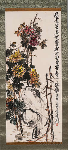 Hanging Scroll Depicting Chrysanthemums 中国画 立轴 - 菊花