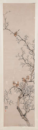 Hanging Scroll Depicting Sparrows 中国画 立轴 - 麻雀