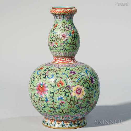 Enameled Green Double Gourd Vase 绿花搪瓷葫芦瓶