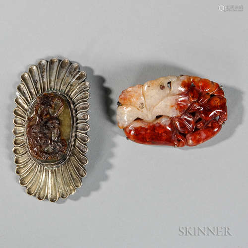 Two Hardstone Plaque Brooches 两个玉石坠子