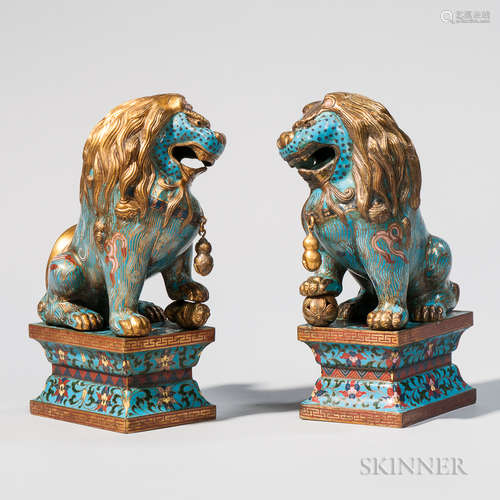 Pair of Cloisonné Buddhist Lions 一对景泰蓝狮子座