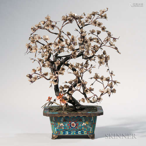 Hardstone Plum in a Cloisonne Pot 玉石梅花和景泰蓝花盆