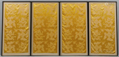 Yellow Brocade Silk Yardage in Eight Glazed Frames 八幅带镜框黄锦锻织品