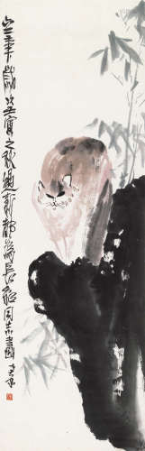 陈子庄 1962年作 猫石图 轴 设色纸本
