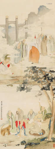 吴友如（？～1894） 辛卯（1891）年作 十八罗汉 立轴 设色纸本