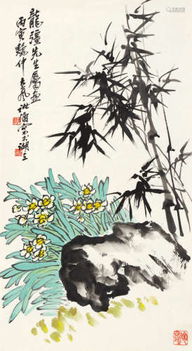 诸涵（1929～2012） 丙寅（1986）年作 双清图 镜片 设色纸本