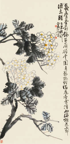 王震（1867～1938） 乙丑（1925）年作 香雪如海 立轴 设色纸本