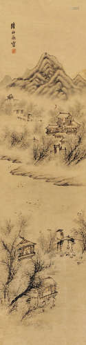 陆师道（1511～1574） 江南春雨 屏轴 设色纸本