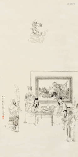 吴鸿（清） 丁酉（1897）年作 文武双圣 镜片 水墨纸本