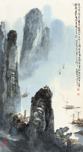 蔡天雄（b.1944） 丁巳（1977）年作 桂林山水 立轴 设色纸本