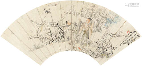 沙馥（1831～1906） 乙未（1895）年作 孤山放鹤 扇片 设色纸本