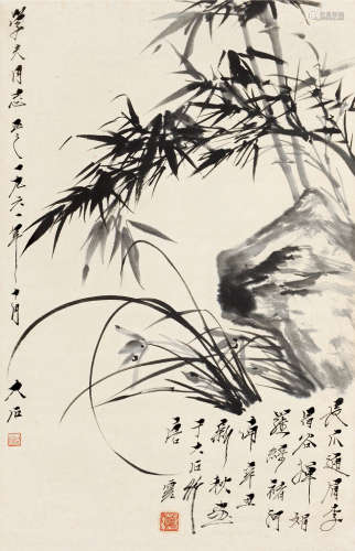 唐云（1910～1993） 辛丑（1961）年作 兰竹双清 镜片 水墨纸本