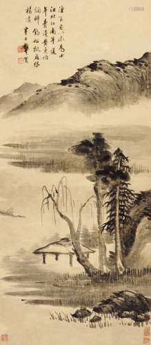 龚贤（1618～1689） 柳阴泛舟 立轴 水墨纸本