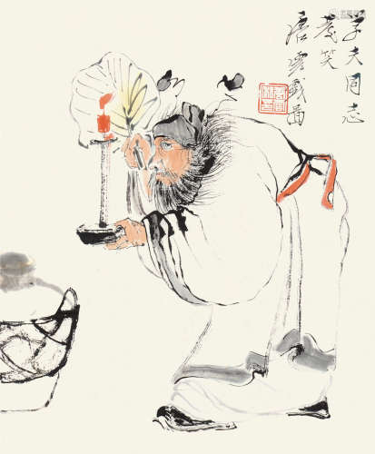 唐云（1910～1993） 钟馗爱酒 镜片 设色纸本
