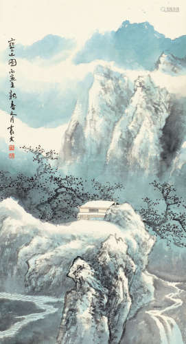 乐震文（b.1956） 丙寅（1986）年作 寒山图 立轴 设色纸本