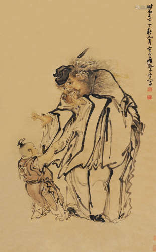 黄慎（1687～1770后） 丙子（1756）年作 钟馗像 立轴 设色纸本