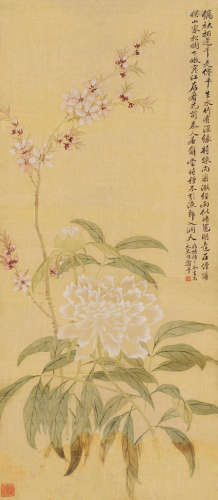 恽寿平（1633～1690） 牡丹桃花 镜片 设色绢本