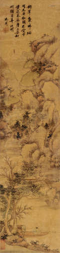 沈周（1427～1509） 溪山钓艇 镜片 设色绢本