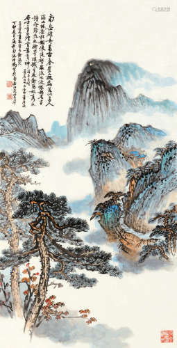 施南池（1908～2003） 丁卯（1987）年作 南岳春色 镜片 设色纸本
