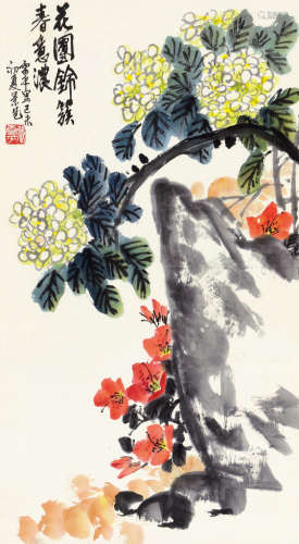 张雷平（b.1945） 己未（1979）年作 花团锦簇 立轴 设色纸本