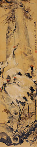 杨伯润（1837～1911） 鹤寿千年 立轴 设色纸本