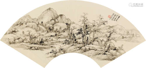 吴养木（1920～2009） 辛巳（1941）年作 疏林远坡 扇片 水墨纸本