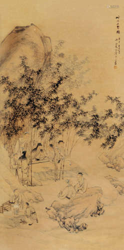 陈康侯（1866～1937） 庚申（1920）年作 竹林七贤 镜片 设色纸本