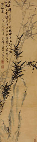 江枫（近代） 竹石图 立轴 设色纸本