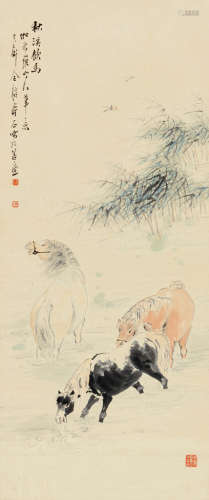 金寿石（1885～1928） 秋溪饮马 立轴 设色纸本
