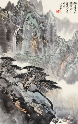 应野平（1910～1990） 1978年作 松溪飞瀑 镜片 设色纸本