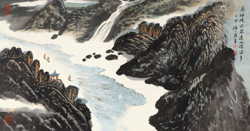 陆一飞（1931～2005） 甲申（2004）年作 高林远山 镜片 设色纸本