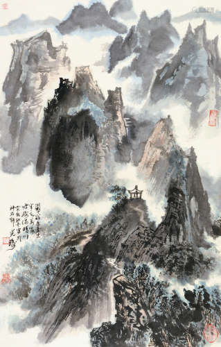 金光瑜（b.1941） 癸亥（1983）年作 翠岭晴川 立轴 设色纸本