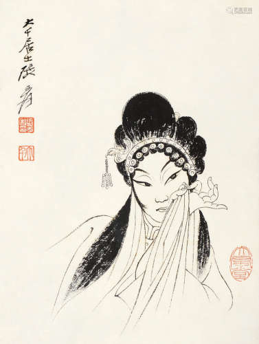 张大千（1899～1983） 京剧人物 镜框 水墨纸本