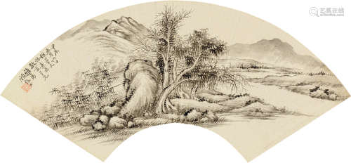 顾麟士（1865～1930） 甲辰（1904）年作 清江疏林 扇片 水墨纸本
