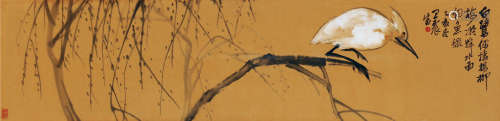 王震（1867～1938） 乙亥（1935）年作 白鹭 镜框 设色纸本