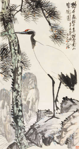王震（1867～1938） 辛未（1931）年作 千岁松鹤 立轴 设色纸本