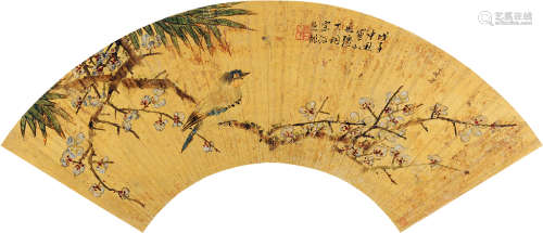 顾见龙（1606～1687后） 戊子（1648）年作 报春图 扇片 设色笺本