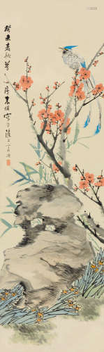 朱偁（1826～1900） 癸未（1883）年作 以介眉寿 屏轴 设色纸本