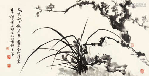 乔木（1920～2002）  赵宏本（1915～2000）等 乙亥（1995）年作 梅兰图 镜片 水墨纸本