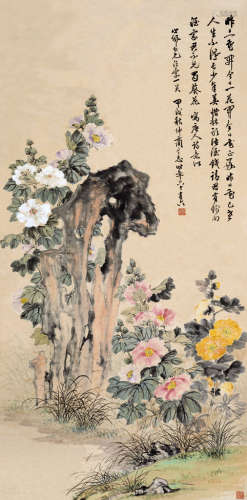 商笙伯（1869～1962） 甲戍（1934）年作 蜀葵花 立轴 设色纸本