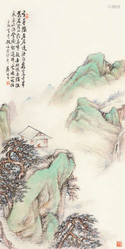 袁培基（1870～1943） 壬戍（1922）年作 山林空翠 立轴 设色纸本
