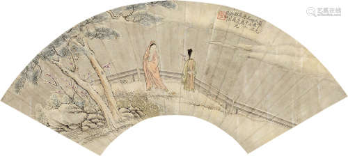 改琦（1773～1828）  冯宝田（清） 丙午（1786）年作 探梅图 行书 （二幅选一） 扇片 设色纸本