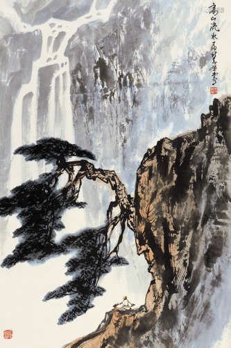 张登堂（b.1944） 丁卯（1987）年作 高山流水 立轴 设色纸本