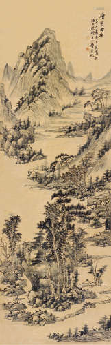 王小摩（近代） 辛巳（1941）年作 层峦曲水 立轴 水墨纸本