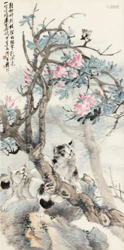 程璋（1869～1938） 甲子（1924）年作 双猫图 立轴 设色纸本
